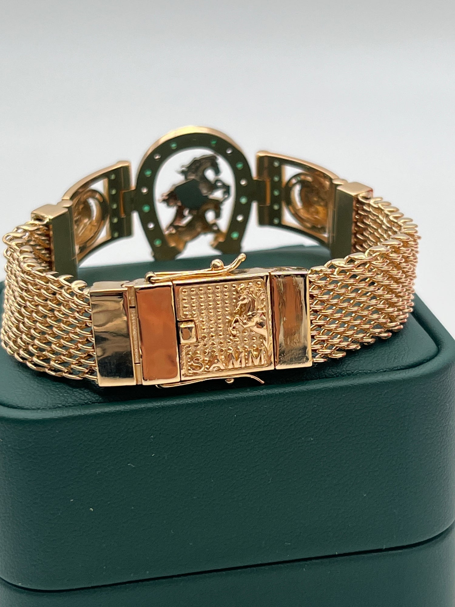 PULSO HERRADURA CABALLOS / 65GR / 18cm/ ORO 18K / ESMERALDA LEGITIMA